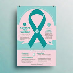 Design a simple, informative flyer for cervical cancer awareness month, incorporating symbols related to health and cancer awareness in soothing colors.