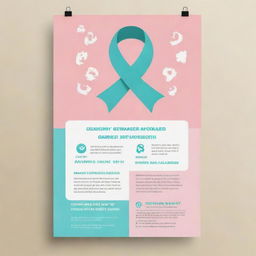 Design a simple, informative flyer for cervical cancer awareness month, incorporating symbols related to health and cancer awareness in soothing colors.