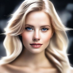 A digital art piece showcasing a blonde woman of striking beauty