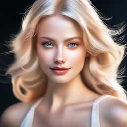 A digital art piece showcasing a blonde woman of striking beauty