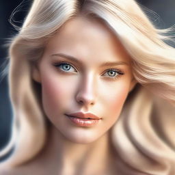 A digital art piece showcasing a blonde woman of striking beauty