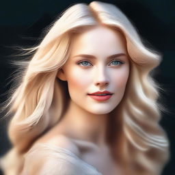 A digital art piece showcasing a blonde woman of striking beauty