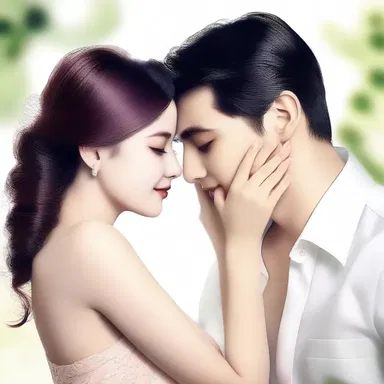 As he gently brushed his lover's cheekbone with his fingertips, she blushed and smiled.