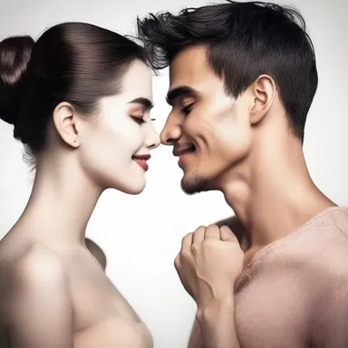 As he gently brushed his lover's cheekbone with his fingertips, she blushed and smiled.