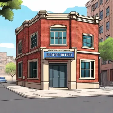 The superhero's secret hideout was located catty-corner to the city's police station.