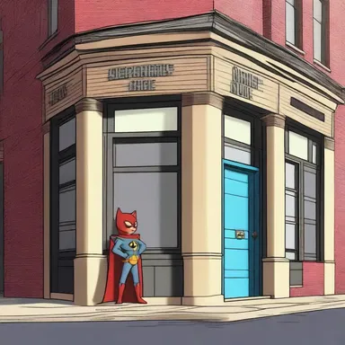 The superhero's secret hideout was located catty-corner to the city's police station.