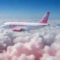 A crystal clear image of an Al-mansur Air plane smoothly gliding through cotton candy clouds with the logo boldly emblazoned on its side.