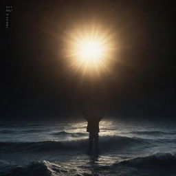 A dramatic music album cover for a song titled 'Save Me', featuring a lone person reaching towards a radiant light, surrounded by dark waves below.