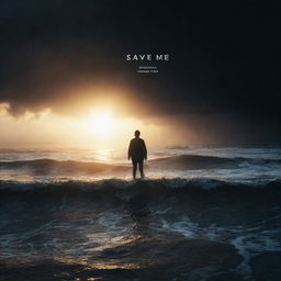 A dramatic music album cover for a song titled 'Save Me', featuring a lone person reaching towards a radiant light, surrounded by dark waves below.