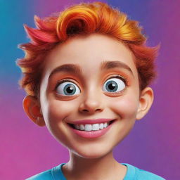 Generate a unique, expressive cartoon character with vibrant colours, and fun, exaggerated features.