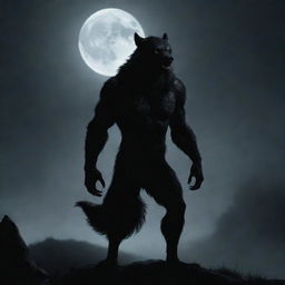 A solitary werewolf stands in an moody moonlight scene, emitting an aura of solitude and mystery.