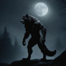 A solitary werewolf stands in an moody moonlight scene, emitting an aura of solitude and mystery.