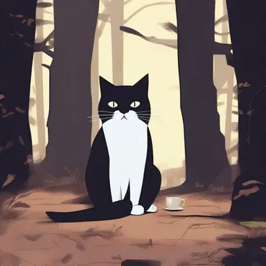 The protagonist felt a chill down their spine as they spotted the caffer cat silently lurking in the dark forest.