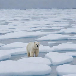 A stealthy white bear camouflaged within an ice landscape, patiently waiting to catch sea dogs.