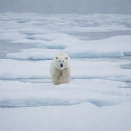 A stealthy white bear camouflaged within an ice landscape, patiently waiting to catch sea dogs.