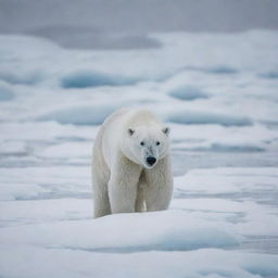 A stealthy polar bear amid an icy landscape, skillfully hidden as it prepares to catch unsuspecting seals