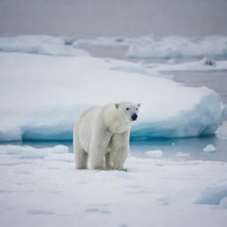 A stealthy polar bear amid an icy landscape, skillfully hidden as it prepares to catch unsuspecting seals