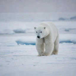 A stealthy polar bear amid an icy landscape, skillfully hidden as it prepares to catch unsuspecting seals