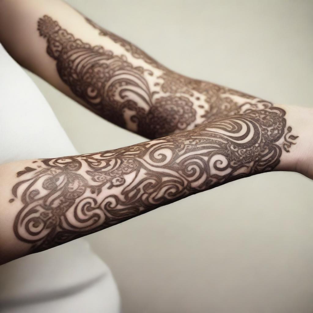 An intricate and detailed image showcasing a variety of henna designs