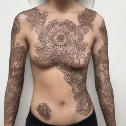 An intricate and detailed image showcasing a variety of henna designs