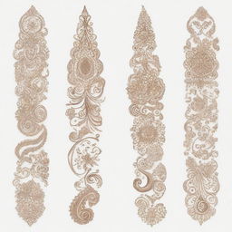 An intricate and detailed image showcasing a variety of henna designs