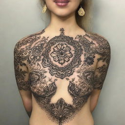 A highly detailed, intricately designed henna pattern