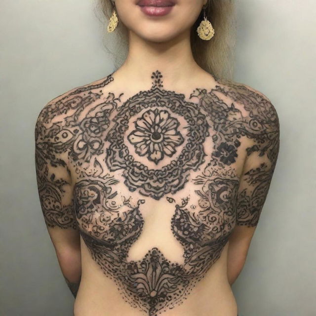 A highly detailed, intricately designed henna pattern