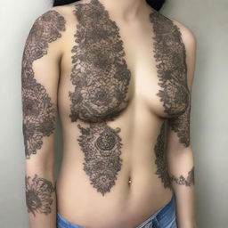 A highly detailed, intricately designed henna pattern