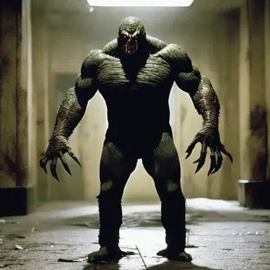 In the horror movie, the villain is portrayed as a strapping monster with immense physical strength.