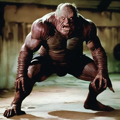 In the horror movie, the villain is portrayed as a strapping monster with immense physical strength.