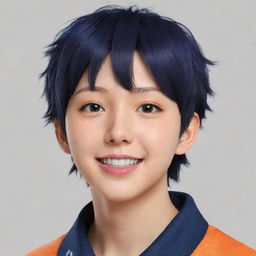 Generate a high-quality profile-style portrait of Hinata from Haikyuu, capturing his cheerful and energetic essence.