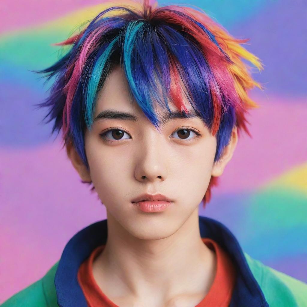 Generate a unique image of anime-style boys with colorful and vibrant aesthetics.