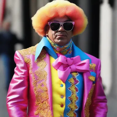 The author described the character's garish personality through their flamboyant and loud clothing choices