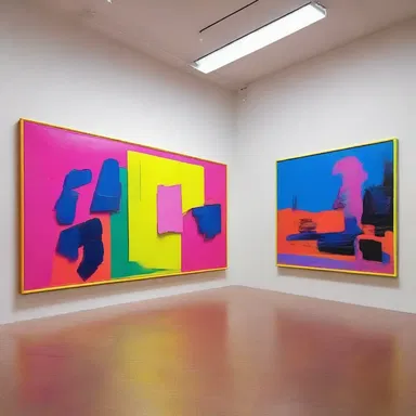 The painting stood out in the gallery with its garish combination of bright neon colors