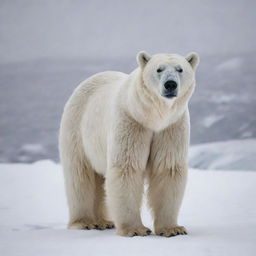 A majestic, mighty polar bear standing amidst a snowy landscape, showcasing its impressive size and detailed white fur.