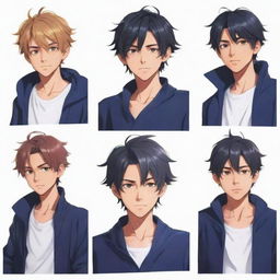 Stylized character portraits of popular anime boys in striking poses