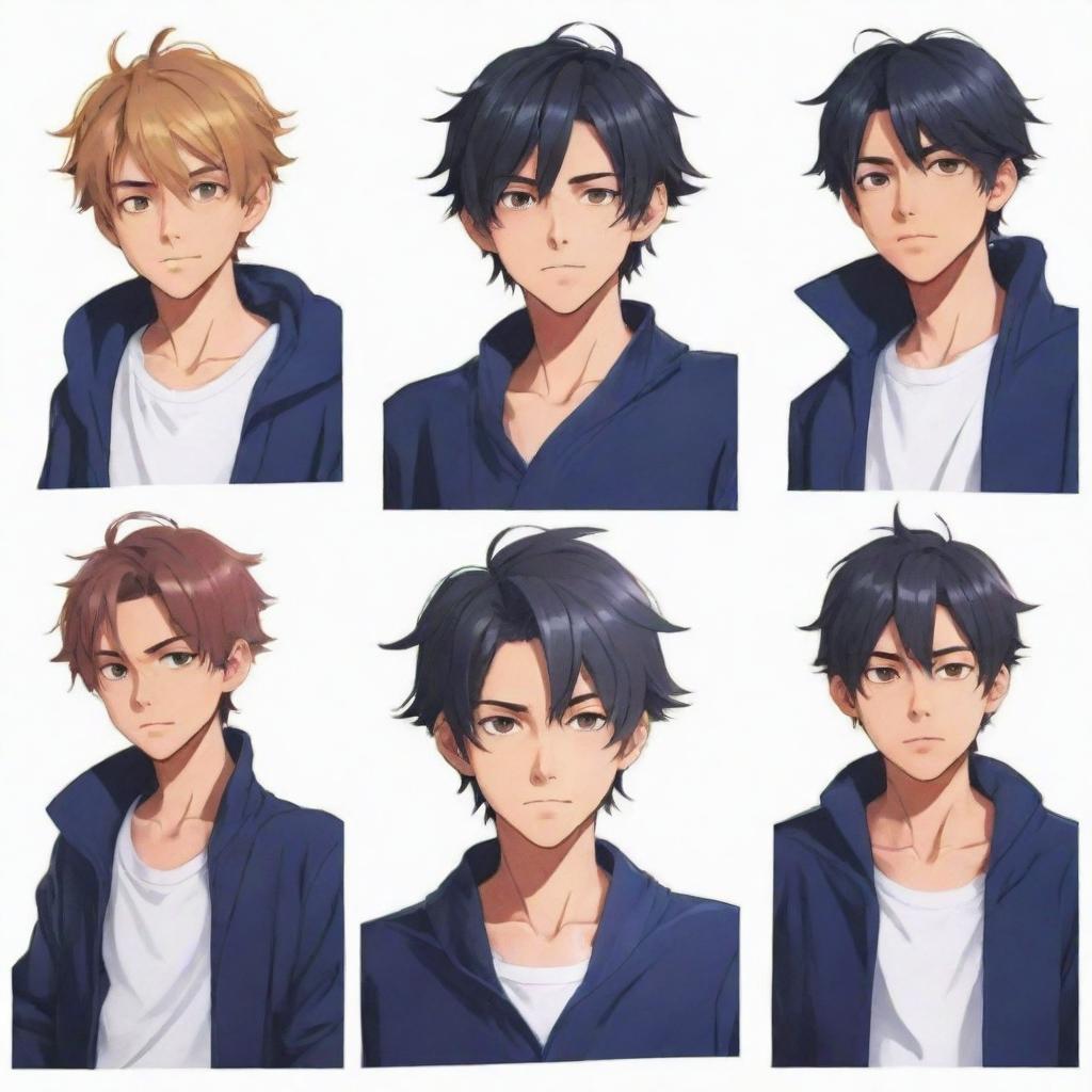 Stylized character portraits of popular anime boys in striking poses