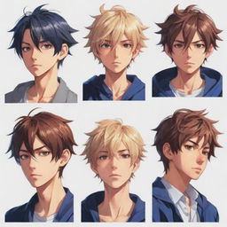 Stylized character portraits of popular anime boys in striking poses