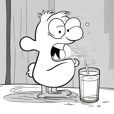 In the cartoon, the character drank a glass of water too quickly which made him gurgle uncontrollably.