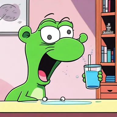 In the cartoon, the character drank a glass of water too quickly which made him gurgle uncontrollably.