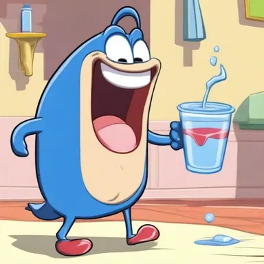In the cartoon, the character swallowed a large gulp of water, causing their stomach to gurgle loudly.