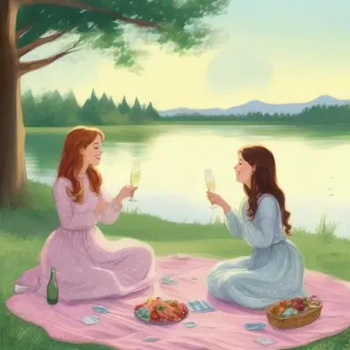 As they enjoyed an evening picnic by the serene lake, they shared a bottle of champagne, their laughter mixing with the gentle gurgle of the bubbles.