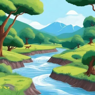 In the cartoon, the river gurgled happily as it flowed through the picturesque landscape.