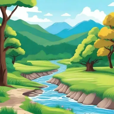 In the cartoon, the river gurgled happily as it flowed through the picturesque landscape.