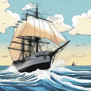 In the comic strip, the ship expertly handles the strong winds and avoids leeway.