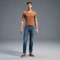 Generate full body animation-style representation of a youthful male character.