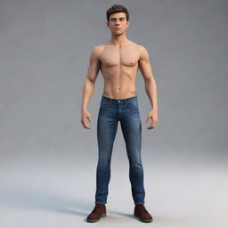 Generate full body animation-style representation of a youthful male character.