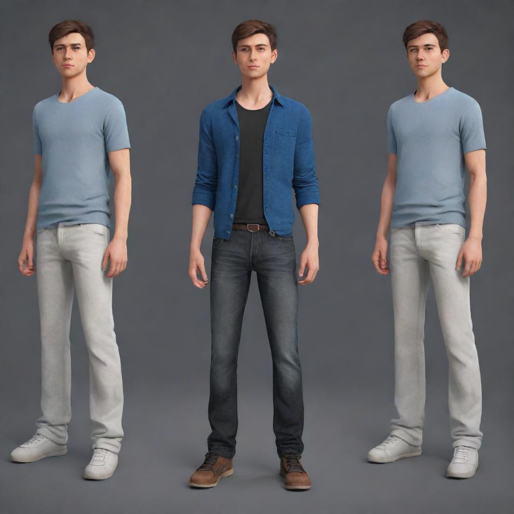 Generate full body animation-style representation of a youthful male character.