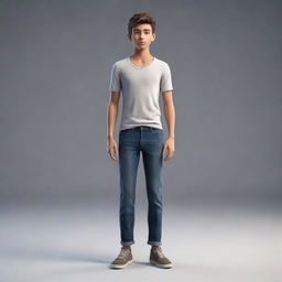 Generate full body animation-style representation of a youthful male character.