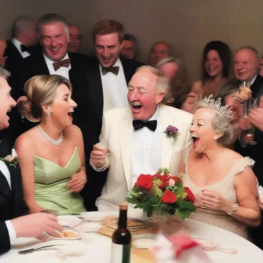 He irreverently shared a tasteless joke at the party, causing some to laugh uncontrollably while others were offended.